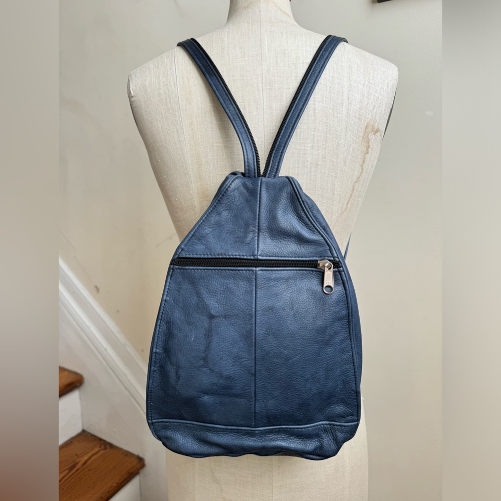 Blue Leather Convertible Sling Backpack Sunset Leather Co, Great for Festivals